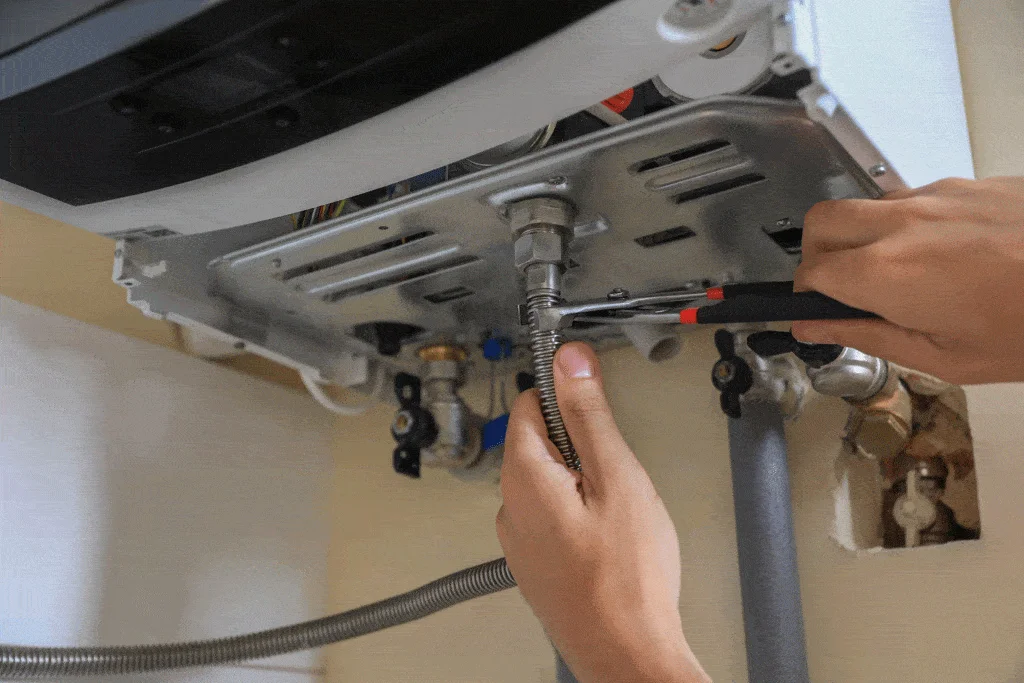 man-using-wrench-to-fix-water-heater
