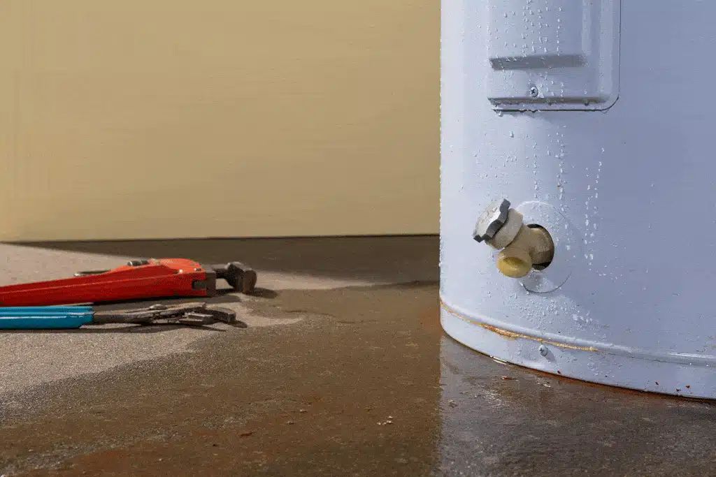 water-heater-leaking-on-floor-with-plumbing-tools-water-heater-repair-dallas-tx-frisco-tx.gif
