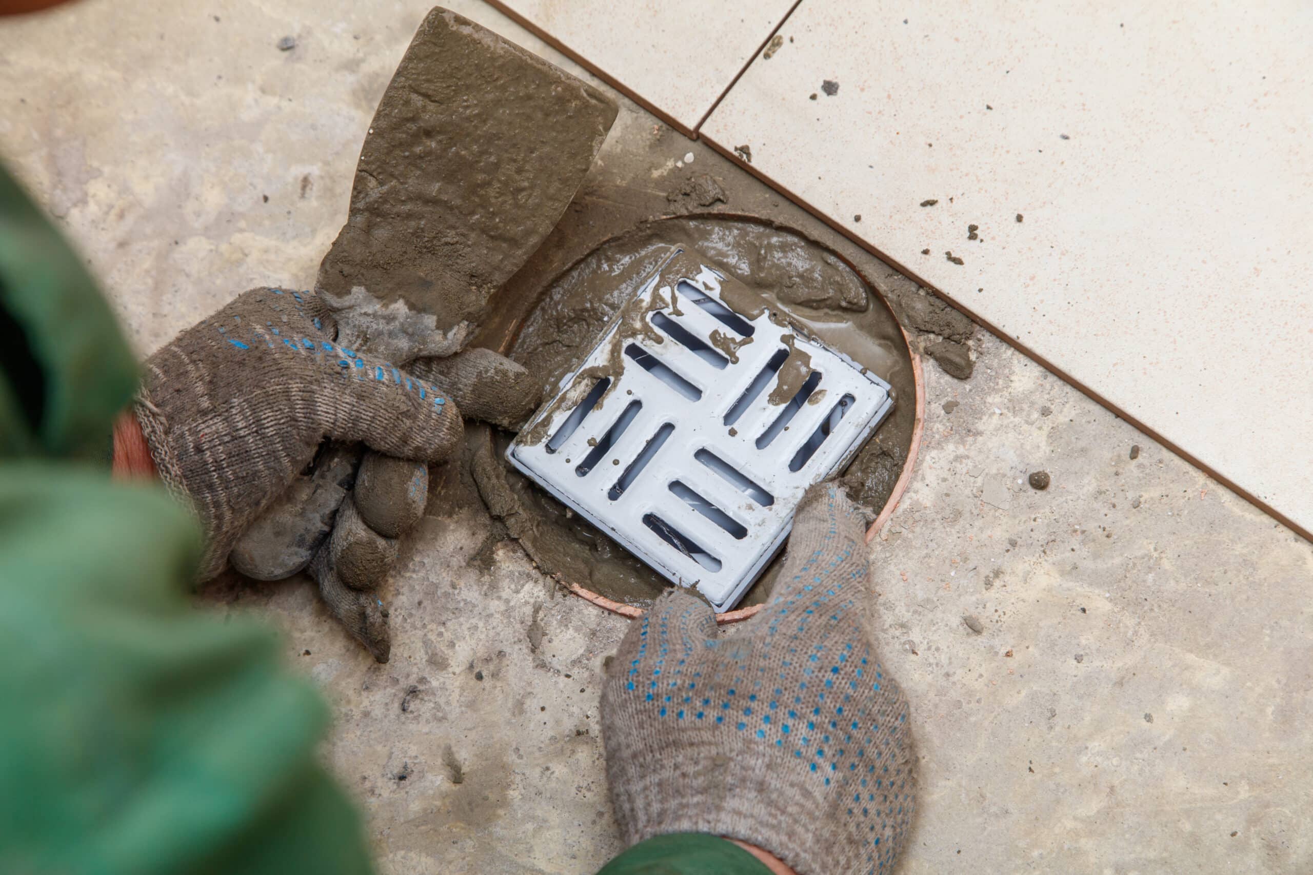 Floor drain installation.